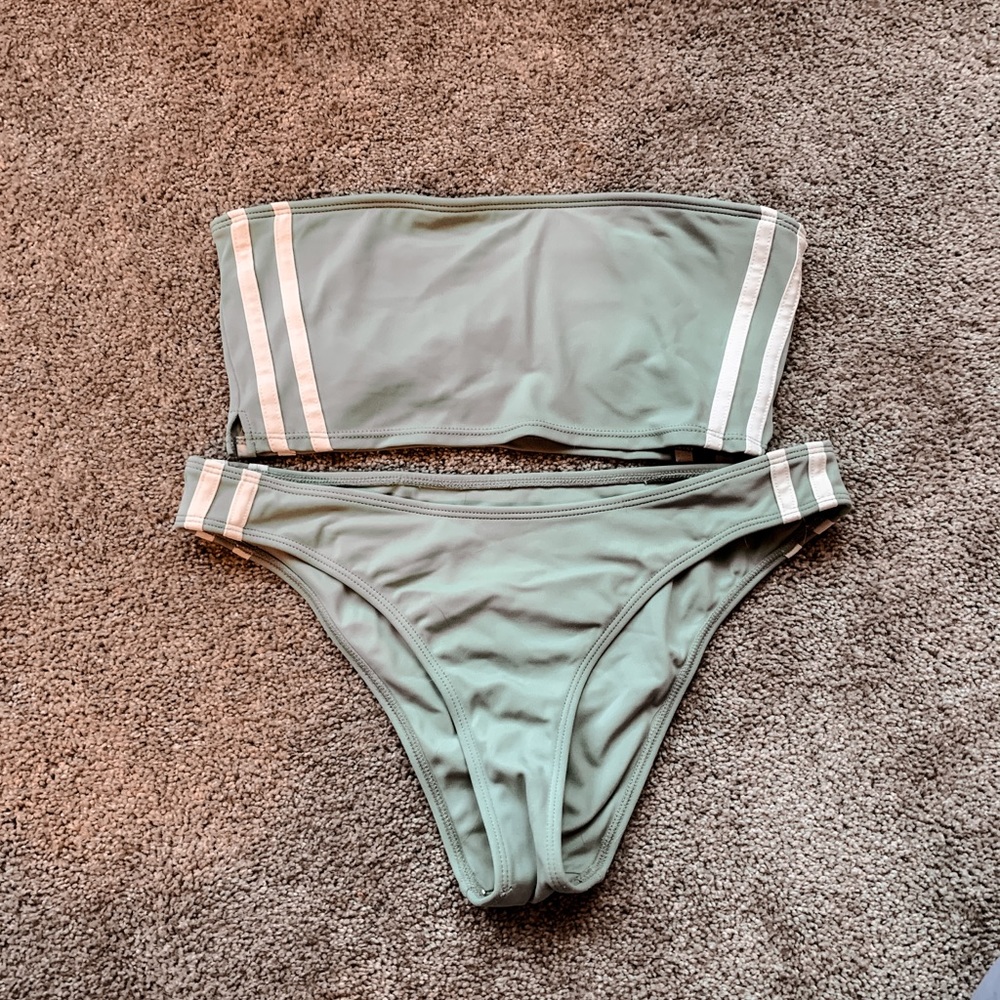PACSUN Striped Tube Top and Cheeky Bikini Set